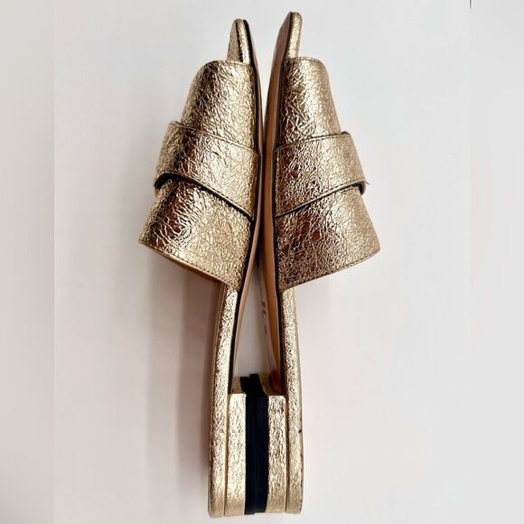 Gucci Marmont Double G Slide Sandals Gold Metallic Leather GG Flat EU 36 US 6 - Picture 6 of 12